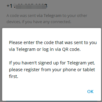 Telegram/电报/纸飞机官方2.7.4版本客户端： please register from your phone or tablet first